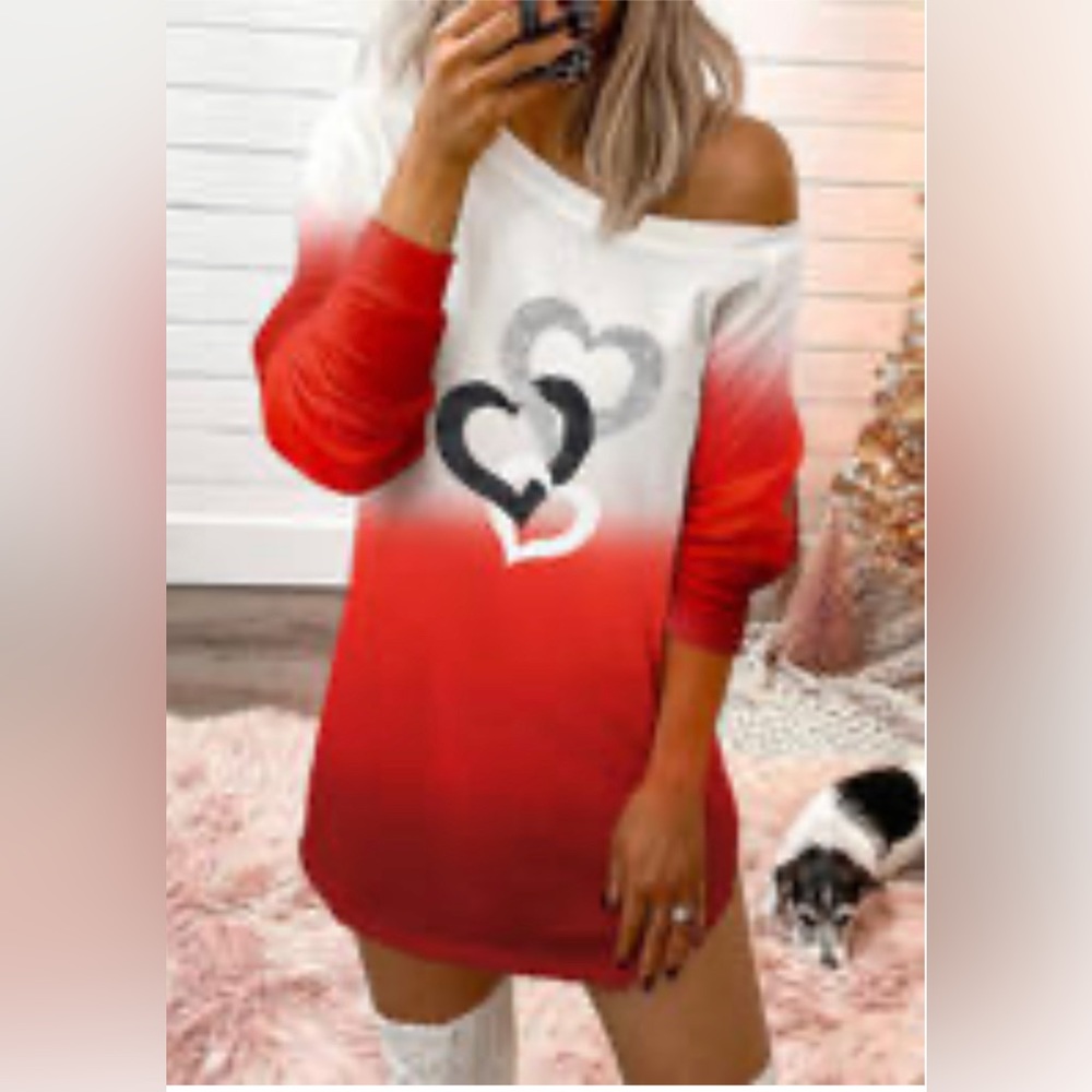 Gradient Heart Mini Dress - Red